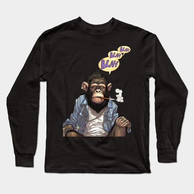 Stoned Monkey Blah Blah Blah Monkey Thoughts Long Sleeve T-Shirt by FrogandFog